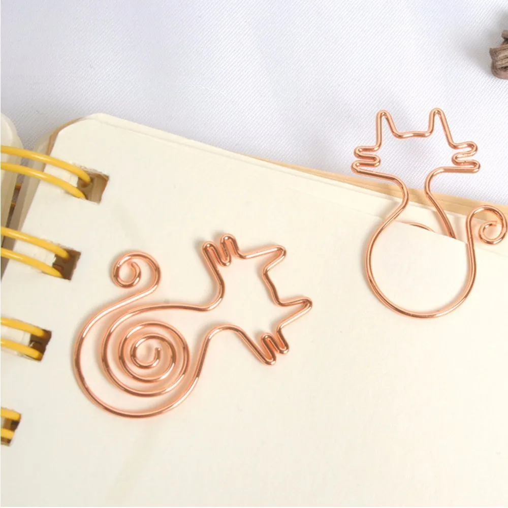 

8 pieces/lot Gift rose gold creative cute cat paper clip bookmark 28*31 mm office stationery