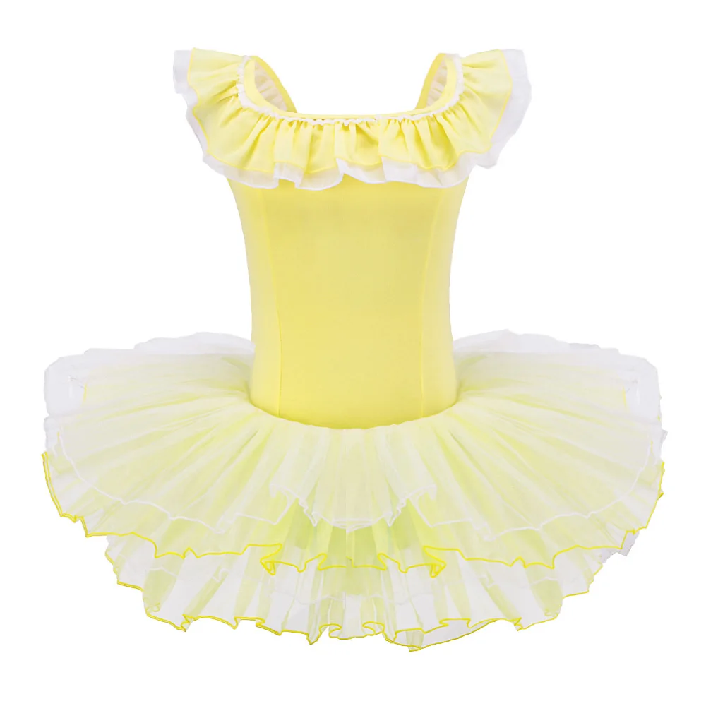 

Yellow tutu Reffles Dress Solid Party Fancy Cosplay Costume Little Girls Clothes Ballet Dance Leotard Dresses for Girl 4 5 Years