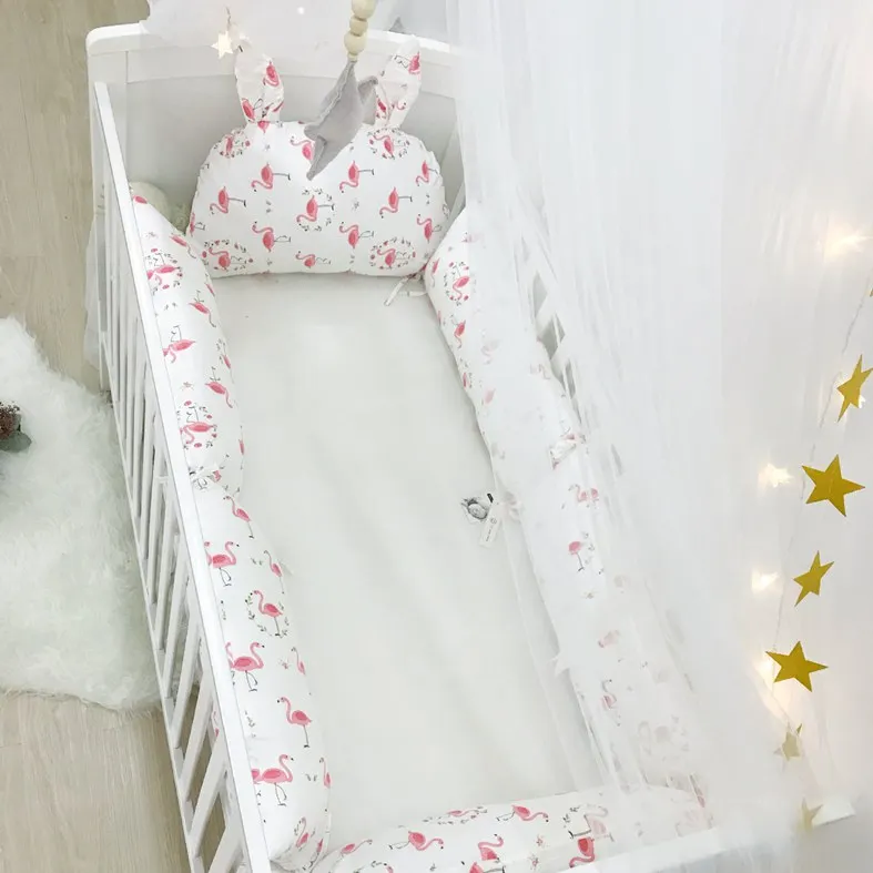 Детская кроватка кровать бампер набор новорожденных аксессуары для кроватки длинная подушка для кровати декор для детской комнаты постельное белье Комплект постельного белья детские товары хлопок - Цвет: 6 pcs set flamingo
