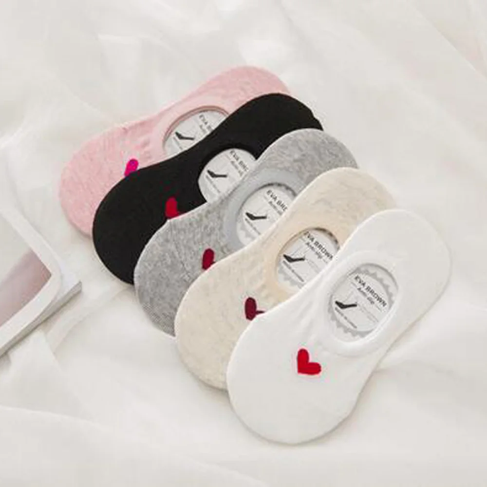 

Fashion Women Summer Boat Socks Cotton Heart-Shaped Female Loving Heart Thin Invisible Low Cut Boat Sock