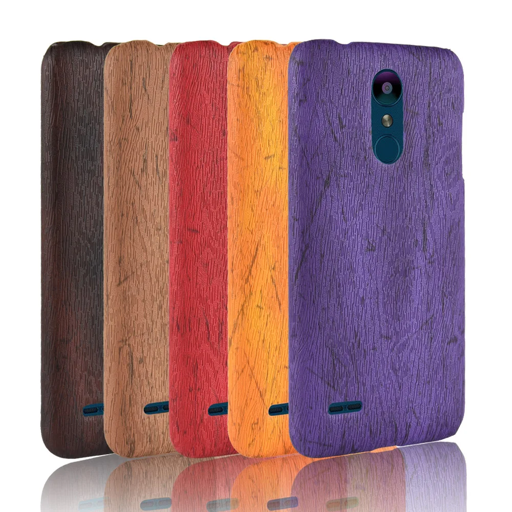 For LG K8 2018 Case Hard PC Leather Retro Wood Grain Phone