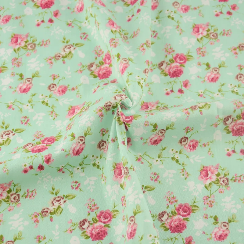 

Green Blue Cotton Fabric Flower Printed Quilting Patchwork Fabrics Bedding Clothing Doll Scrapbooking Home Textile Sewing Cloth