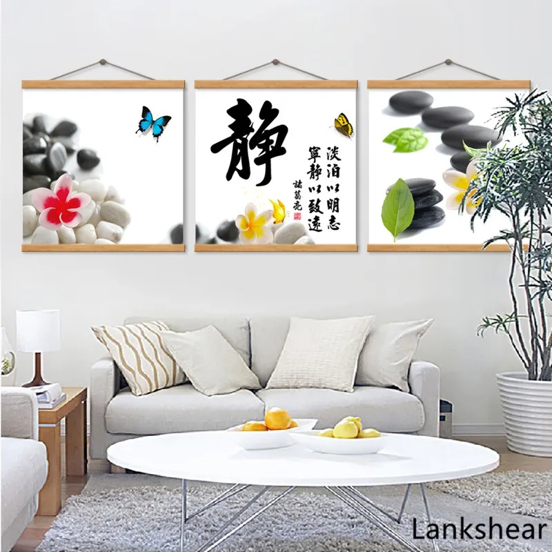 

Paintings Green Leaf with Zen Stone Well-known Saying Flower Print on Canvas Wall Art For Home Decoration Bathroom Living Room