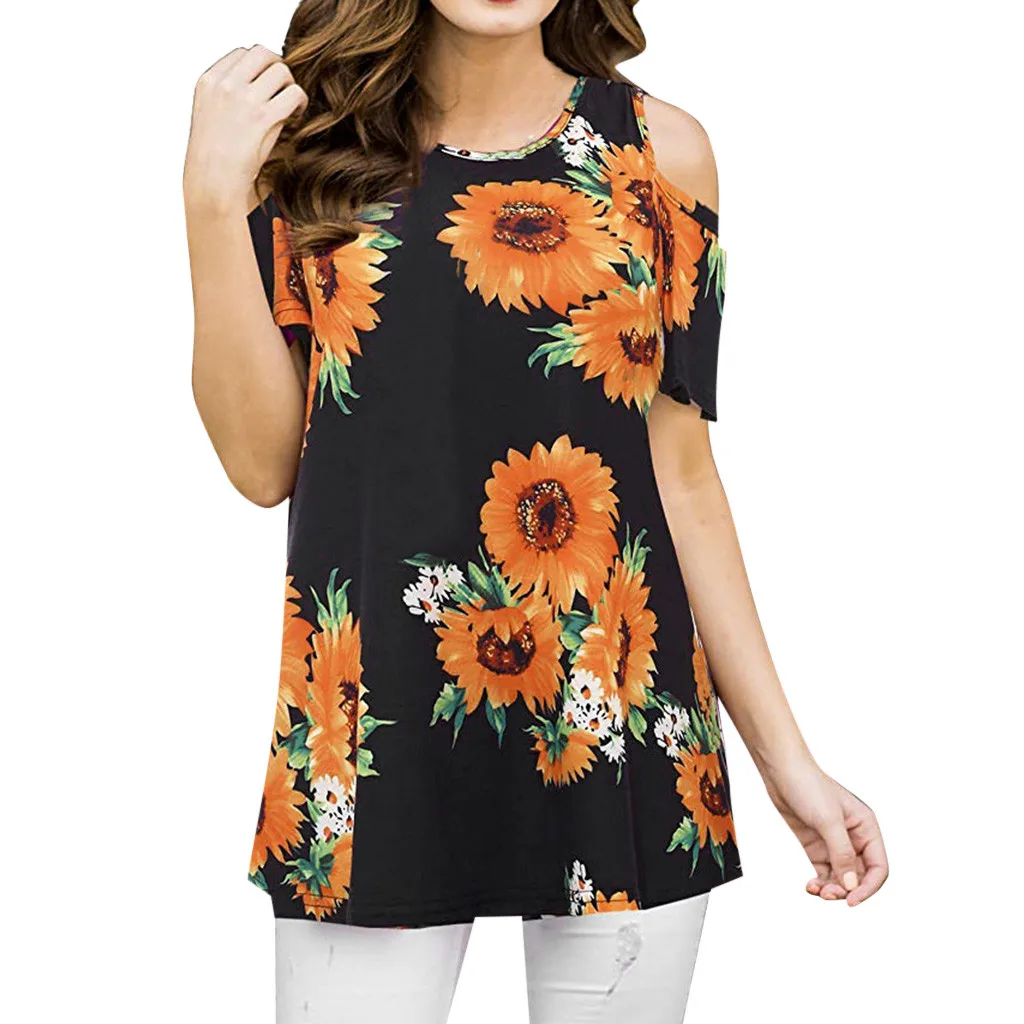 

Summer Elegant Women's T-shirts Flower Kawaii japonais Tee Shirt Korean Clothes 2019 Cold Shoulder tshirt Harajuku Haut Femme