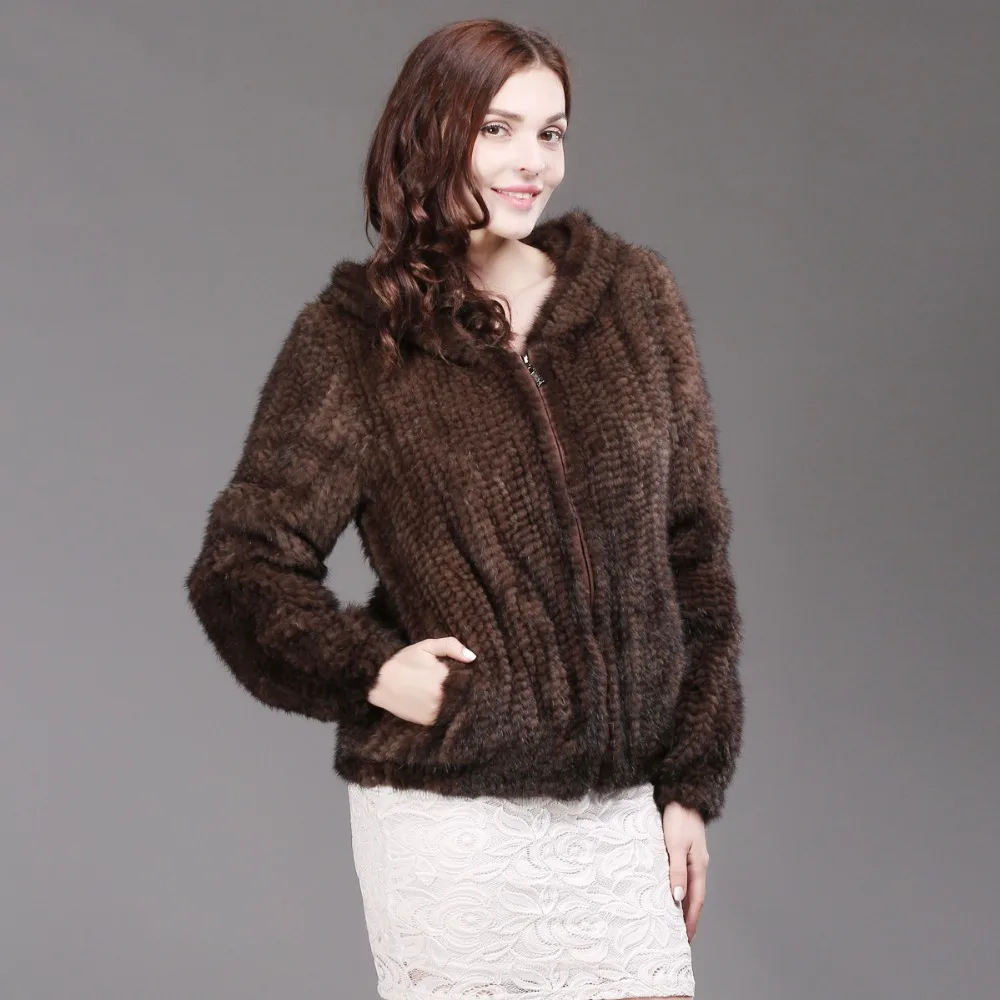 Best New Fashion Women Knitted Real Mink Fur Hooded Coat Genuine Mink Fur Jacket Winter Mink Fur Outwear 100% Natural Mink Fur Coats 2