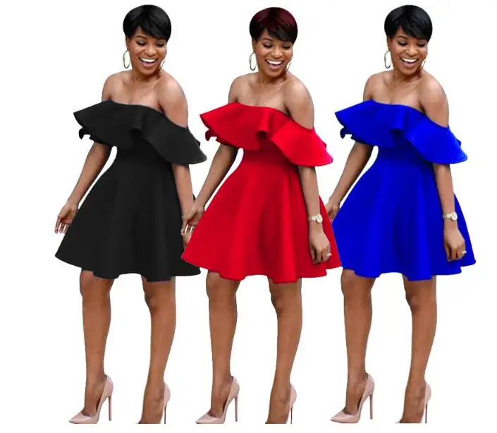 

Fashion Women Ruffles Dress Sexy Elegant Party Evening Club A-line Dresses Off The Shoulder Backless Plus Size Sundress Beach V