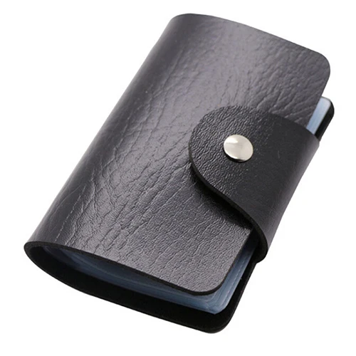 Тонкий чехол из искусственной кожи с карманом для визиток и кредитных карт для 24 карт 6O5F - Цвет: Black