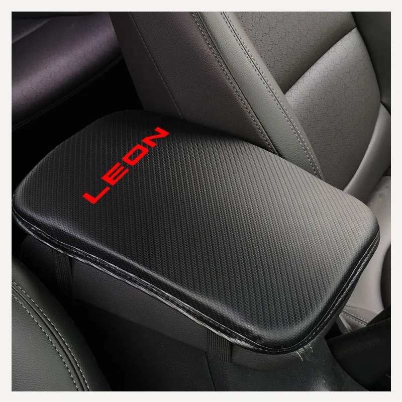 Carbon Fiber Texture Pu Leather Car Armrest Storage Protection Cushion For Seat Leon