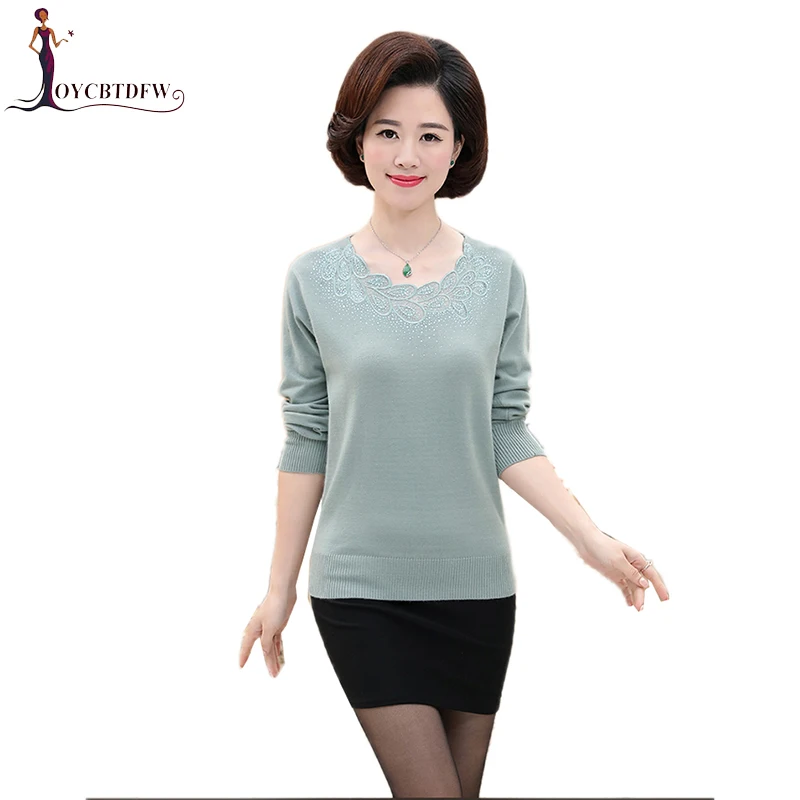 Spring Women Sweaters 2018 New Knitted Bottoming Sweater Fashion Round Neck Middle-aged Mother Installed Wool Pure color | Женская