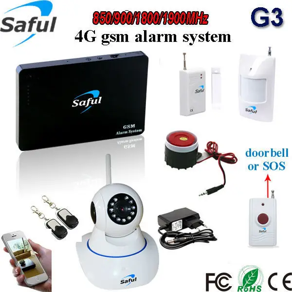 

Saful wireless GSM alarm system security home kit transmission IOS & android APP control 98 zones with ip camera