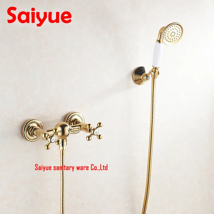 

Gold plating Bathroom Bath Faucet Wall Mounted Hand Held Shower Head Kit Shower mixer Sets