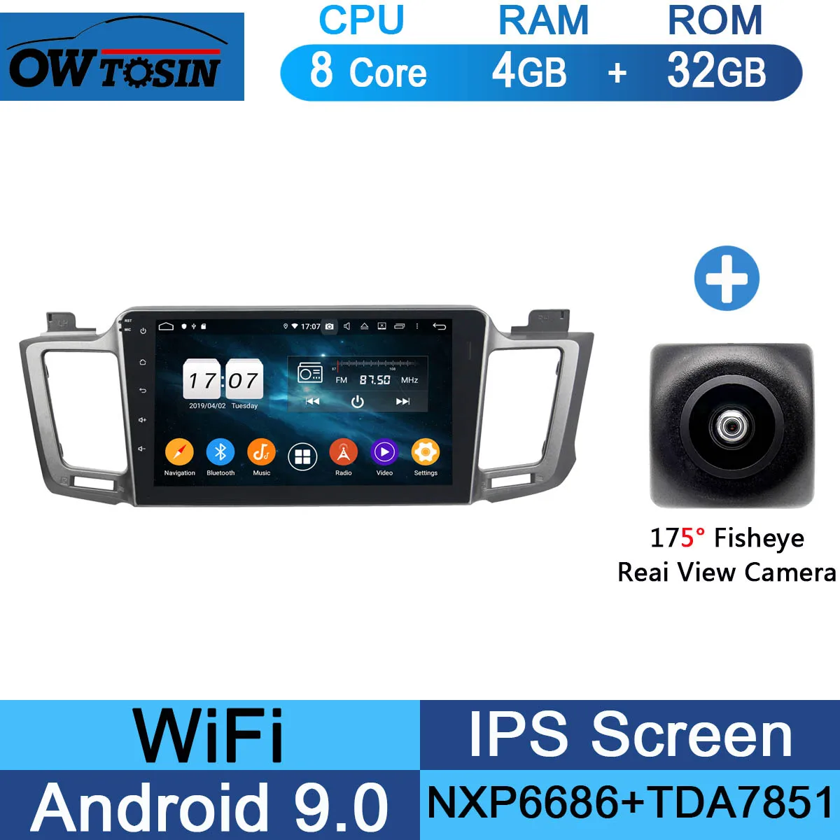 10," ips Android 9,0 8 ядерный 4 Гб+ 64 ГБ Автомобильный мультимедийный плеер для Toyota RAV4 2013 gps Радио CarPlay - Цвет: 32G Fisheye Camera