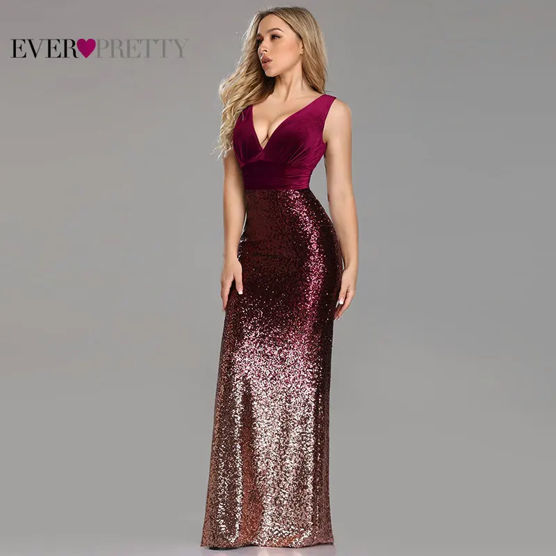 EZ07767BD-Burgundy Длинные вечерние платья-русалки Ever Pretty, бордовое платье с V-образным вырезом, без рукавов, EZ07767, лето - Цвет: EZ07767BD-Burgundy