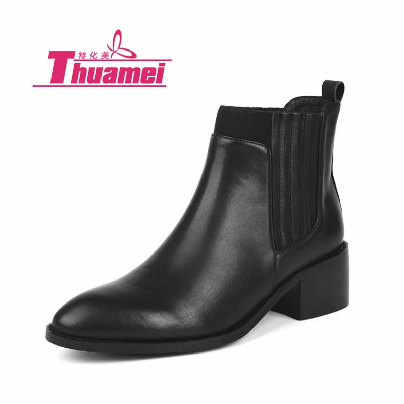 

Platform Genuine Leather Low Heels Pink Motorcycle Women's Fashion Ankle Autumn Women Boots Shoes Woman Botas #Y0795296F