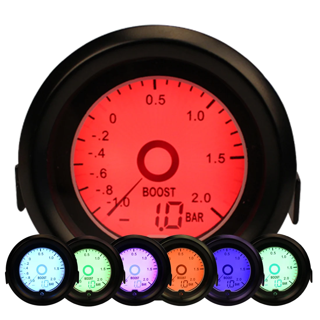 Universal 52mm 2'' Turbo Boost Gauge Meter 7 Colors Backlit for 12V