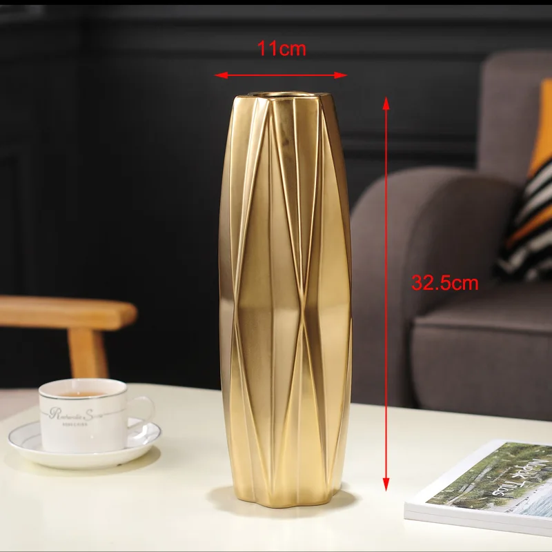 Европейская керамическая ваза золото/Серебряная бутылка современная ваза для цветов декор комнаты свадебные украшения дома модные столовые приборы - Цвет: L Gold 11x32.5cm