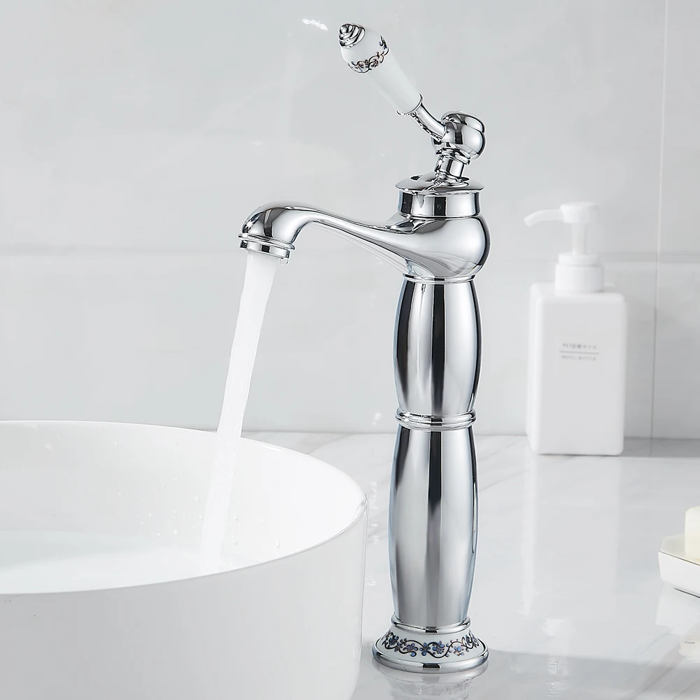 Tall Basin Sink Faucet Single Handle Water Taps Bathroom ...