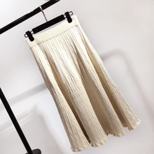 Европейская и американская Юбка До Колена осень зима новая хлопковая вязаная длинная юбка с тонкой талией Универсальная Женская юбка