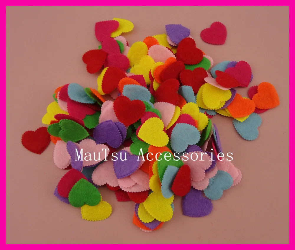 

100PCS 2.0cm Colorful Felt Heart Patches with wave edges,Frilly edges non-woven heart applique for kids Handcrafts accessories
