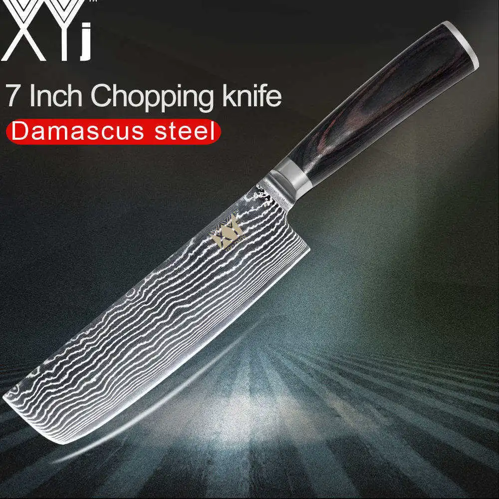 XYj Damascus Kitchen Knives VG10 Damascus Steel Japanese Kitchen Knife Slicing Chopping Santoku*2 Utility*2 Fruit Chef Knife