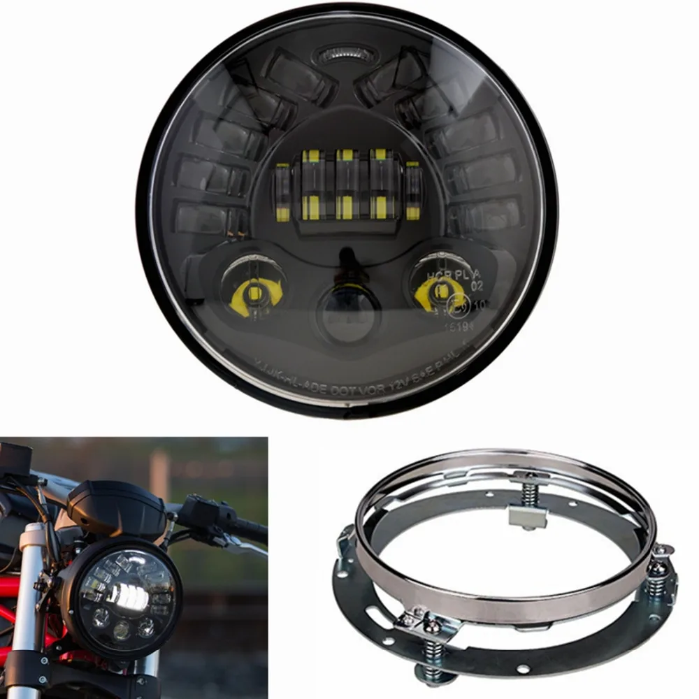 1Set Black 7 inch 50W LED Headlight Kit for Harley Davidson Motorcycle