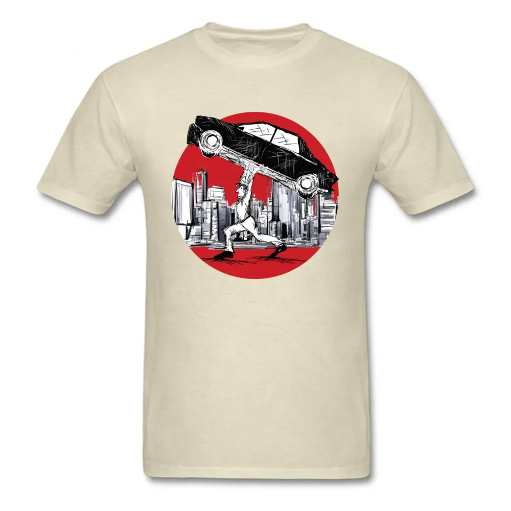 Pedestrian lifting Car O-Neck Tshirts Fall Tees Short Sleeve Oversized Pure Cotton Customized T Shirt Design Men's Pedestrian lifting Car beige