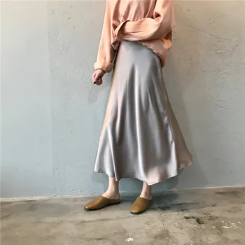 

Satin High Waist Fishtail Maxi Skirt Korean Style Summer A Line Solid Harajuku Vintage Streetwear Plus Size Beach Long Skirts