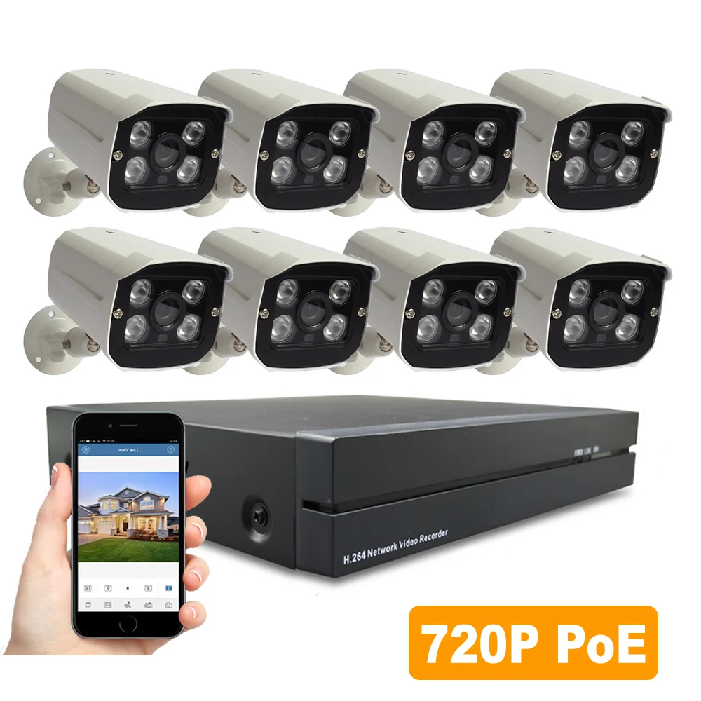POE Security System 720P 8PCS IP Camera Poe NVR Kit CCTV ...