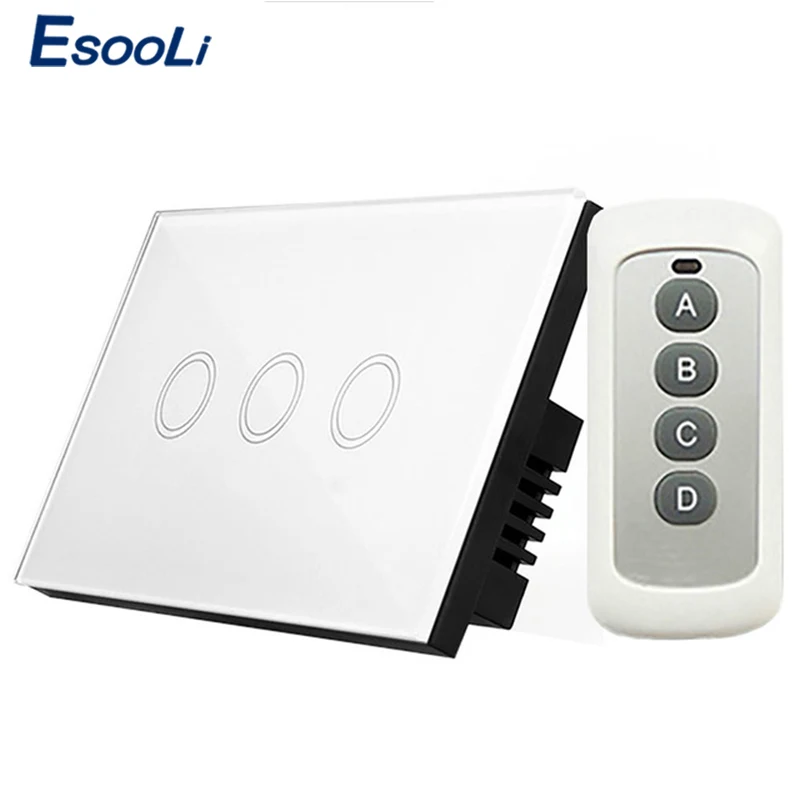 

Esooli US Standard 110-220V 3 Gang 1way Remote Control Touch Switches waterproof Panel Light switch switch touch