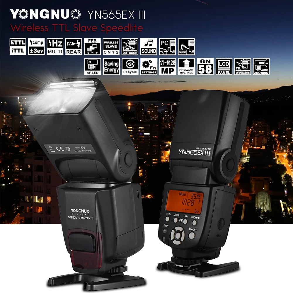 Светодиодная лампа для видеосъемки YONGNUO YN565EX III Беспроводной ttl вспышка для Nikon D7100 D7000 D5200 D5100 D5000 D3100 D3000 D300 D300s D200 D90 D8