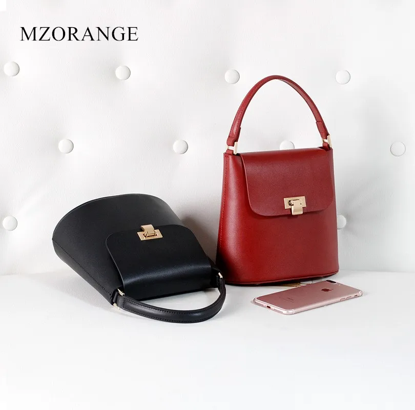 

MZORANGE Genuine Leather Handbag Fashion Casual Tote Women's Bag 2018 Vintage Design Ladies Bucket bag Shoulder Crossbody Bags