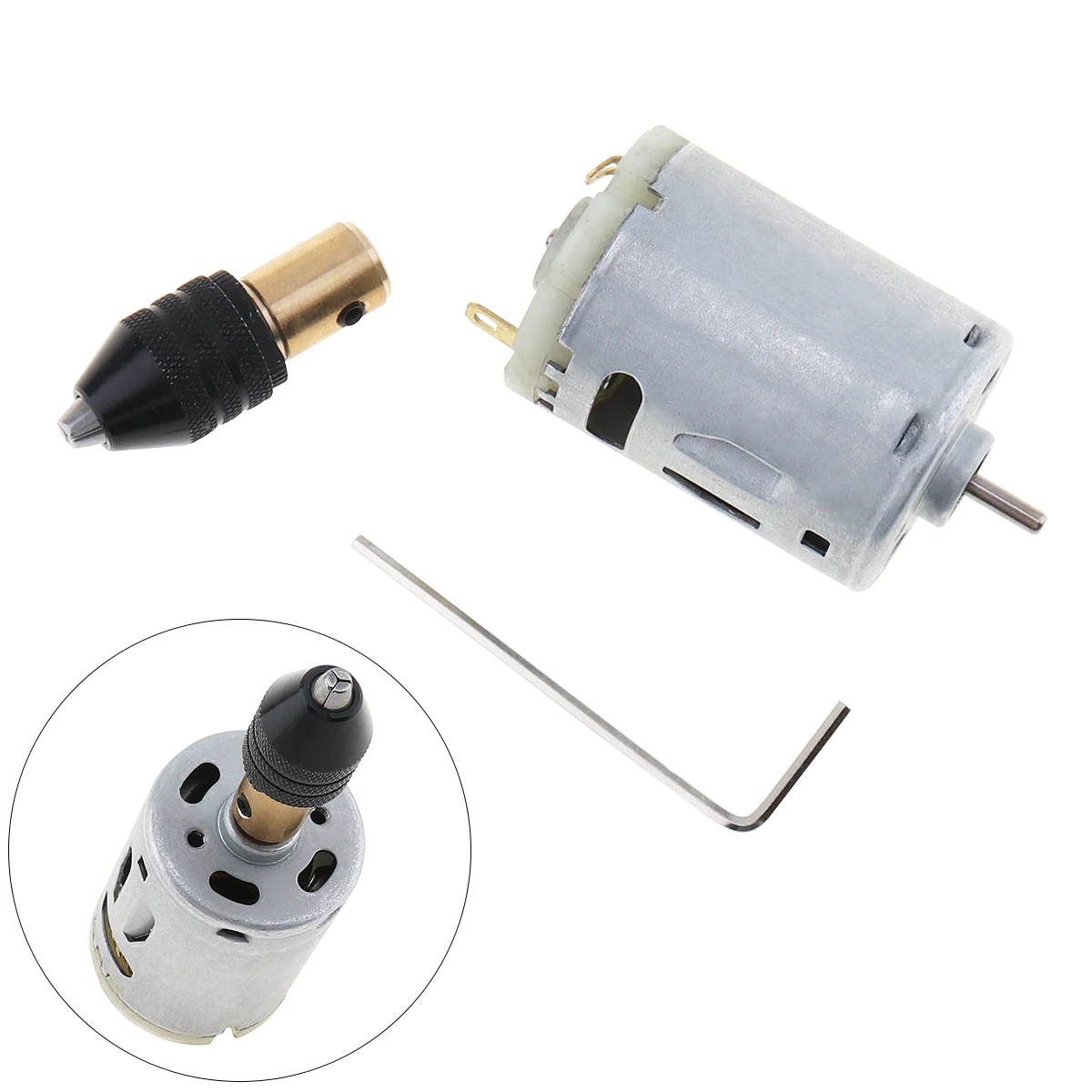 

DC 12-24V Mini 385 Motor Hand Drill with Multifunction Three-jaw Chuck and Wrench for PCB Wood Plastic Cardboard Hole Saw Tool