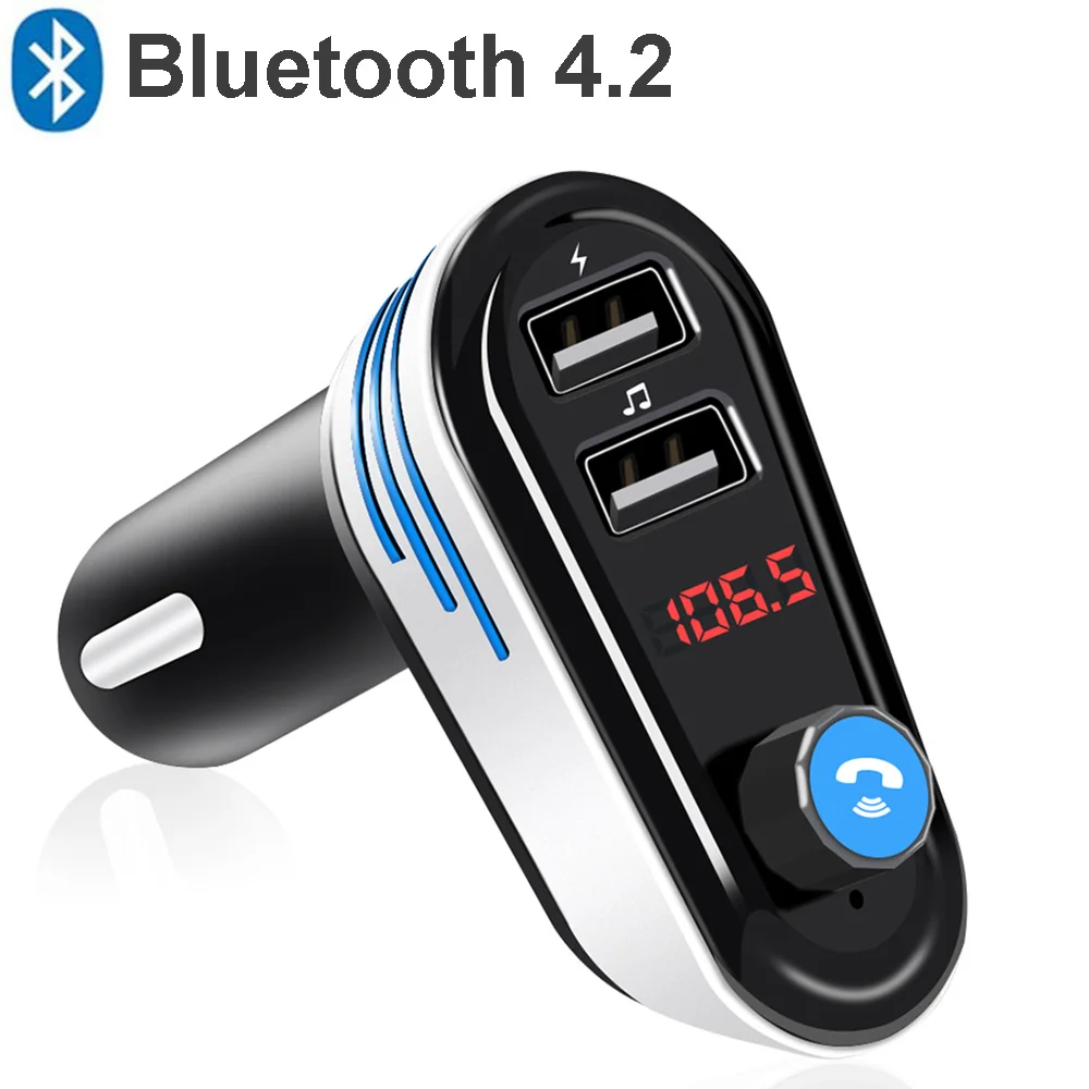 

FM Transmitter Bluetooth 4.2 Handsfree Car Kit Wireless A2DP Music MP3 Player 5V 3.4A Dual USB Charger Support USB Flash Driver