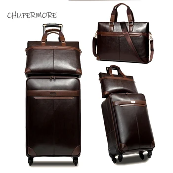 

Chupermore Retro PU Leather Rolling Luggage Sets Spinner Men Business Suitcase Wheels 16 inch Cabin Password Trolley