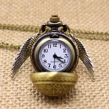 Free Drop Shipping Elegant Harry Potter Golden Snitch Quartz Fob Pocket Watch With Sweater Necklace Chain