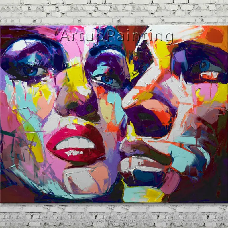 

Palette knife portrait Face Oil painting Character figure canva Hand painted Francoise Nielly wall Art picture 14-48