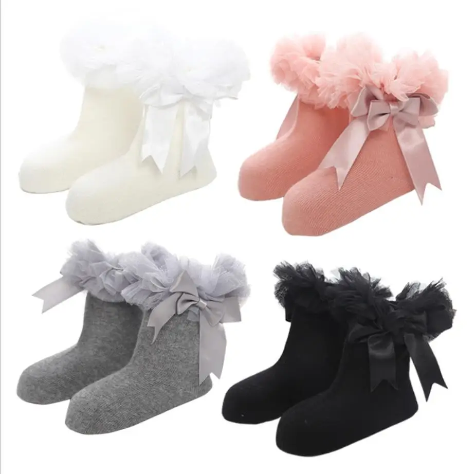 Lovely baby lace ruffle socks kids frilly ankle layers bow knot