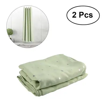 

2 Pcs Stars Printed Curtains Drapers Room Darkening Thermal Insulated Grommet Top (Green)