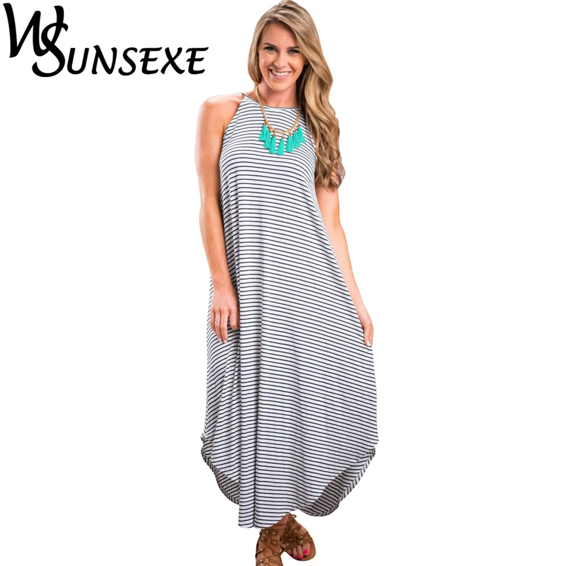 2017 Women Summer Maxi Dress Boho Long Sleeveless Casual Striped Party Strap Dress Beach Sexy Ladies Sundress Vestidos De Festa womens-long-maxi-dresses : image 2017 Women Summer Maxi Dress Boho Long Sleeveless Casual Striped Party Strap Dress Beach Sexy Ladies Sundress Vestidos De Festa womens-long-maxi-dresses