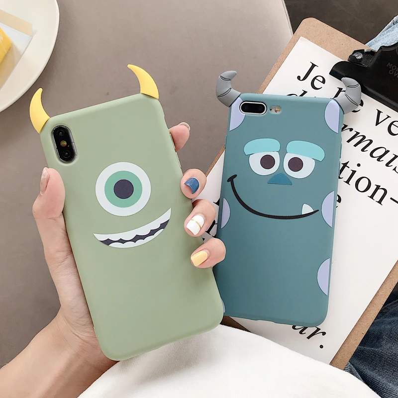 

For iphone 7plus Cute 3D Monsters University cartoon ear phone case for iPhone 6 6s 7 8 plus 10 X XR XS XSMAX Back Cover Shell