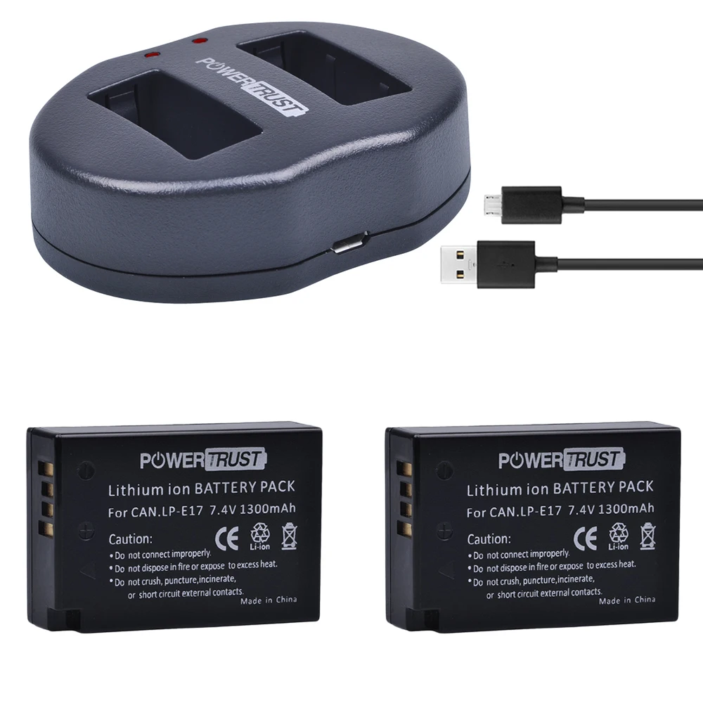 Батареи для фотоаппаратов 2X LP E17 LPE17 + двойное зарядное устройство USB Canon EOS M3 M5 M6 Rebel