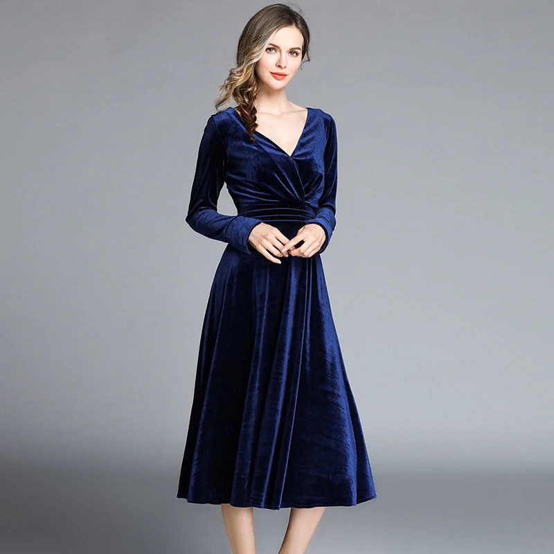 2019 осень зима Vestidos вельветовое платье для женщин с длинным рукавом в винтажном