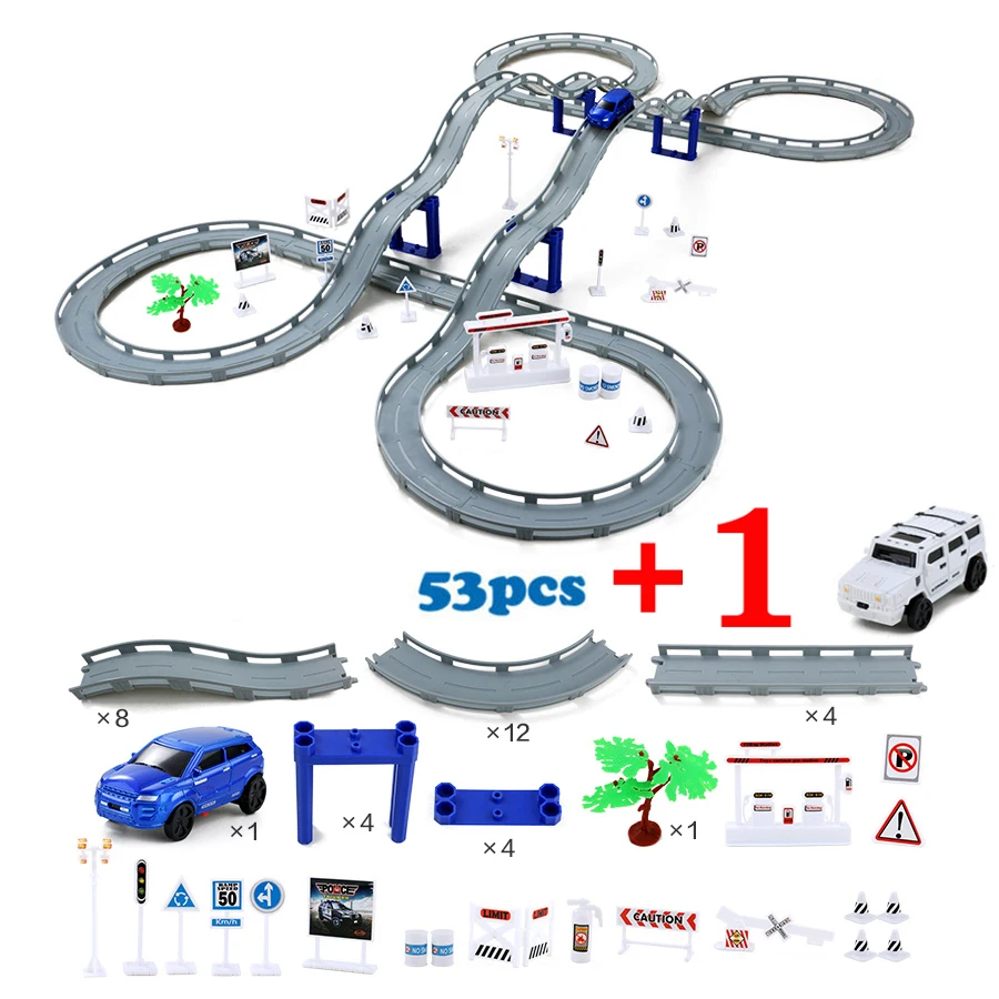 DIY Электрический поезд трек автомобиль гоночный трек игрушка, многослойный спиральный трек горки Железнодорожный транспорт строительный комплект пазов - Цвет: 54PCS 2 Cars