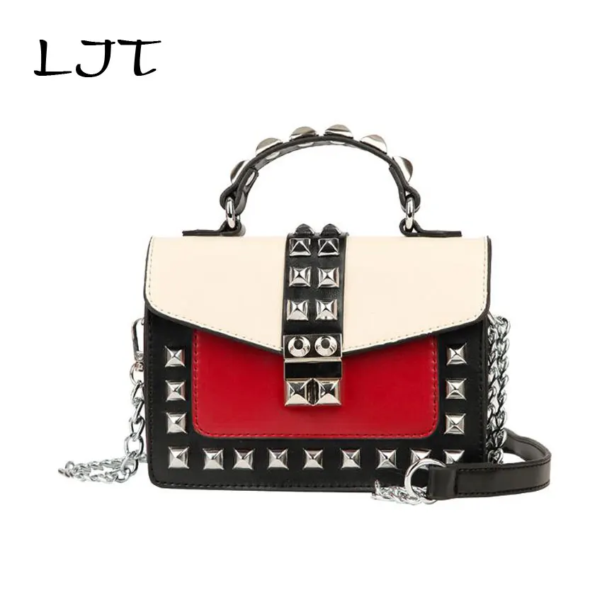 

LJT Pu Leather Handbag Chain Crossbody Bags For Women 2019 Fashion Rivet Women Shoulder Bag Small Handbags and Purse Clutch Bag