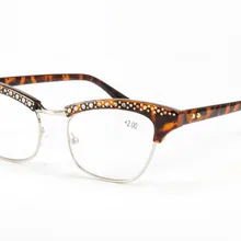 Полуоправы очки для чтения «кошачий глаз» женские и мужские увеличительные очки для пресбиопии очки для чтения+ 0,5 алмазные хрустальные стразы