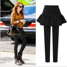 Autumn winter Women ladies clothing plus-size full length Mid Thickening Casual big yards patchwork Fake two piece Leggings Y080