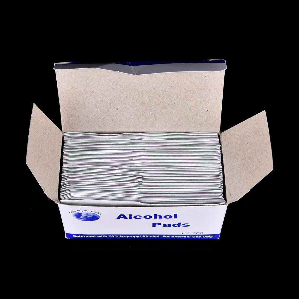

New 100Pcs White First Aid Home makeup tools Alcohol Swabs Pads Wipes Antiseptic Cleanser Cleaning Sterilization