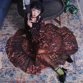 

2019 Sweet Girl's Elegant Spring Long Sleeves Floral Vintage Dress for women