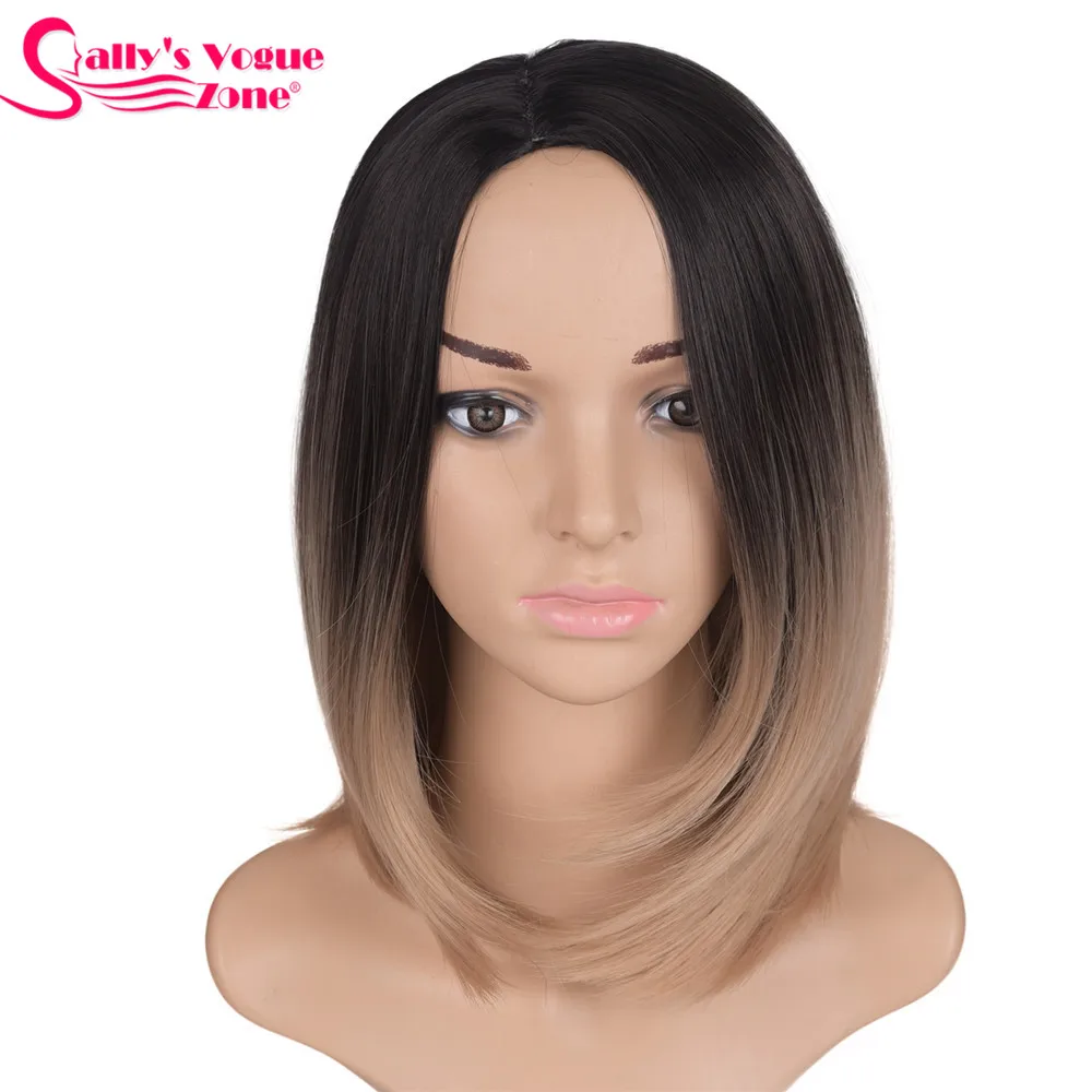 Sallyhair High Temperature Synthetic Ombre Color Short Straight Bob Wigs American African For Black Women 7 (6)