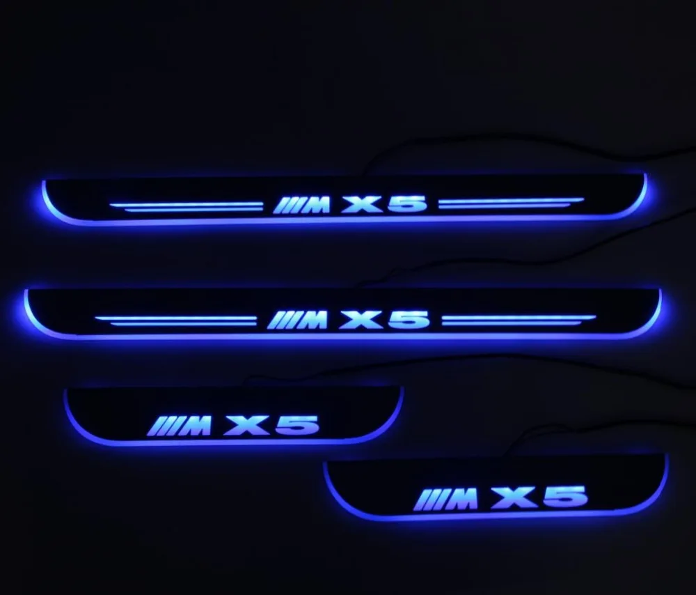 

RQXR led moving door scuff for BMW X5 dynamic door sill plate flat lining overlay flow/fixed light, 4pcs